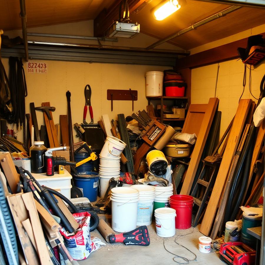 Cluttered contractor garage