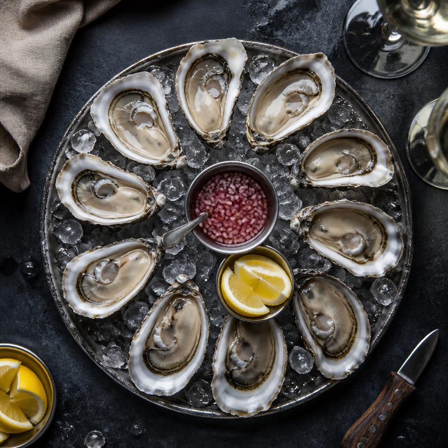 Raw oyster platter on ice